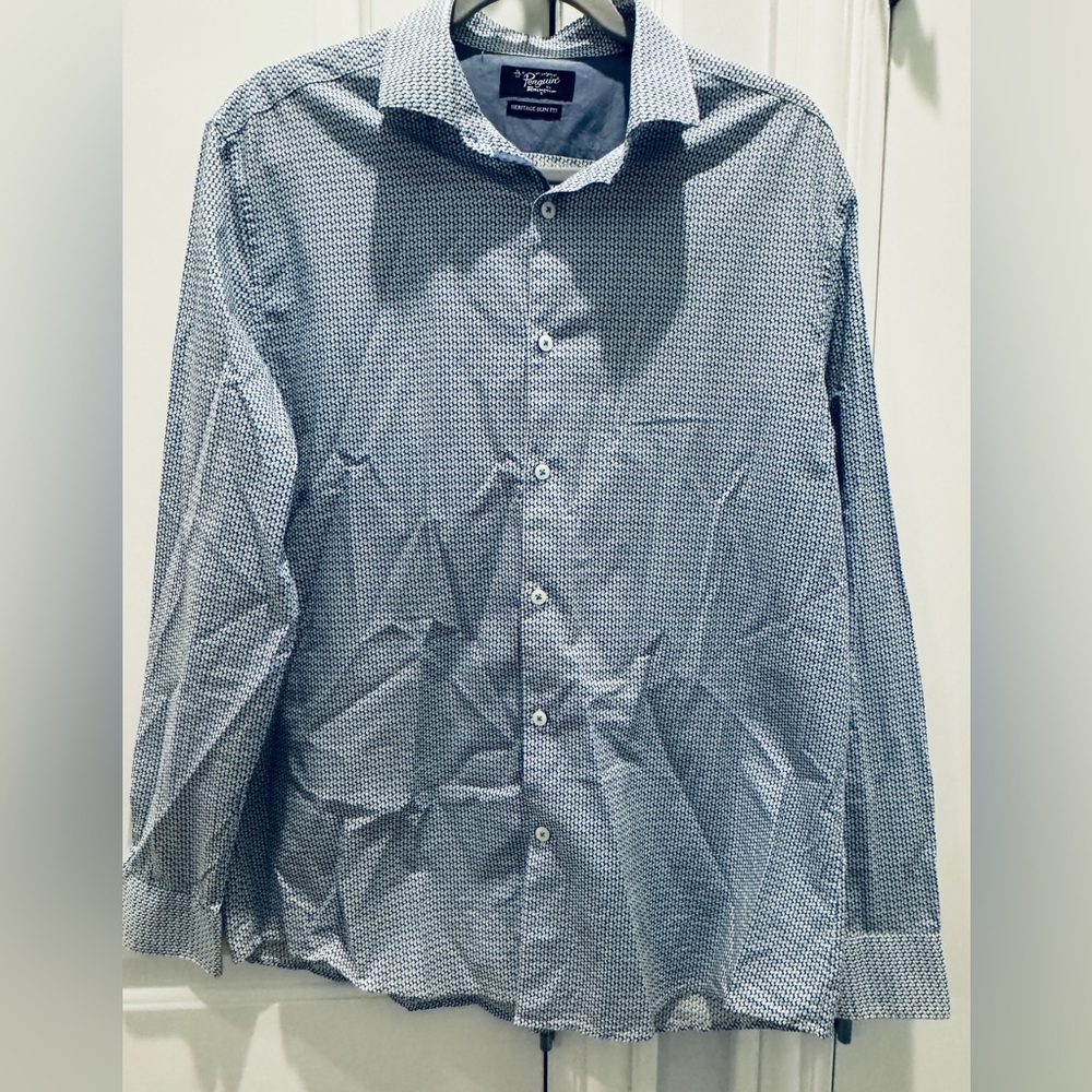 Men's Blue Geometric Patterned Button Down Shirt